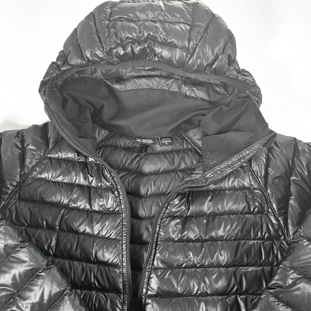 Eastern Mountain Sports Womens XL Black Goose Down Puffer Hooded Jacket Raglan